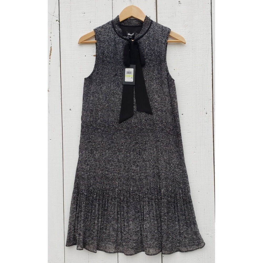 DKNY Black White Sleeveless Sheath Bow Flowy Pleated  Summer Dress US 4